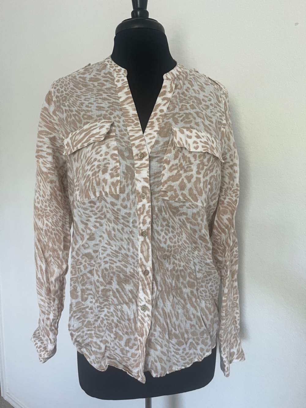 Calvin Klein leopard print linen Blouse